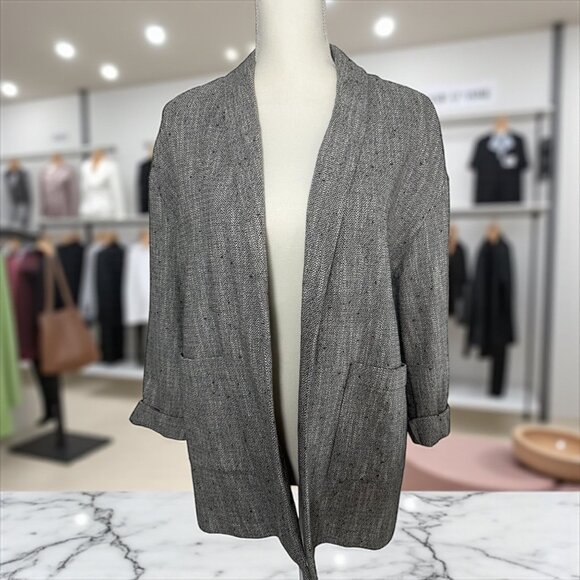 EILEEN FISHER Gray Patterned Lightweight Linen Blend Blazer Jacket Size Small - Picture 1 of 8